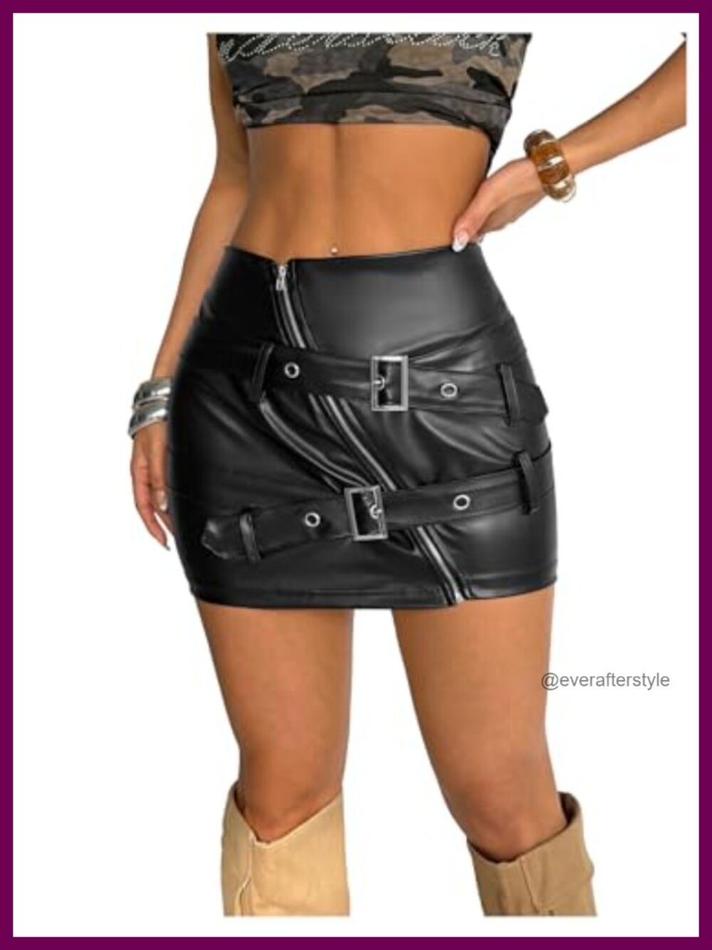 PU Leather Buckle Mini Skirt Drop Waisted Y2K Bodycon Club Skirt